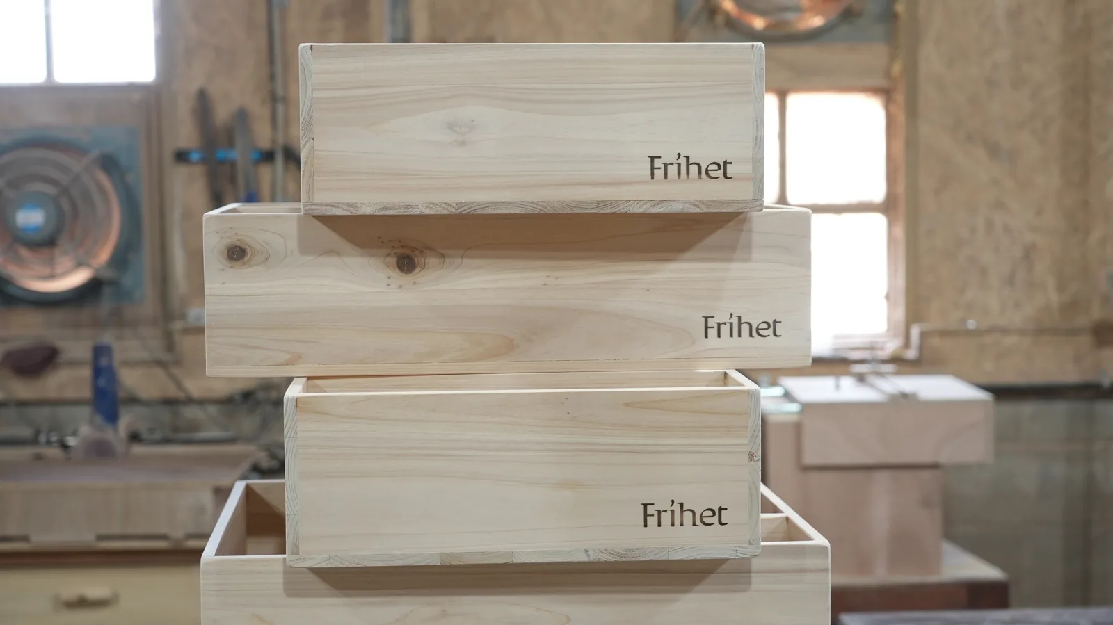 Frihet 각인이 새겨진 목재 박스