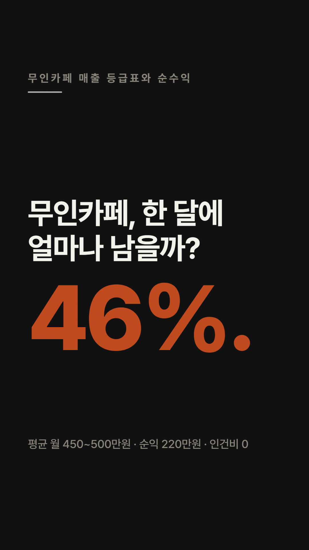 무인카페 매출 등급표와 순수익